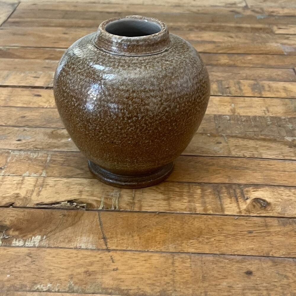 Studio Art Pottery Jar/ Vase 6.25" Tall Brown Salt Glaze Finish